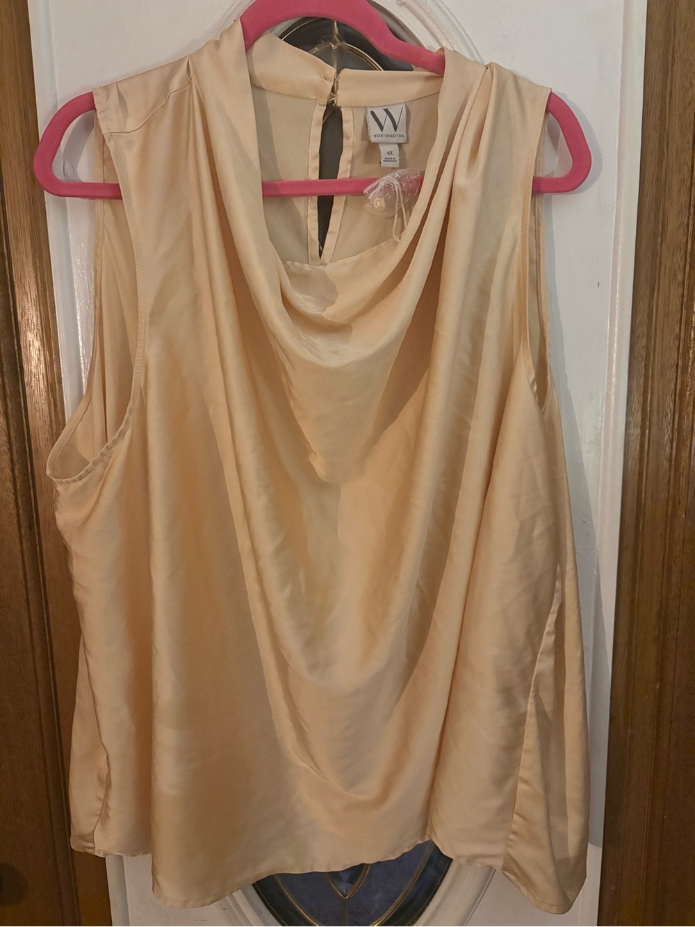 Worthington gold Satin Drape Neck Sleeveless Blouse